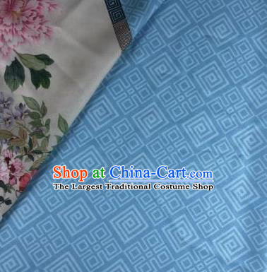 Chinese Traditional Peony Pattern Blue Hanfu Fabric Flax Fabric Hanfu Dress Material