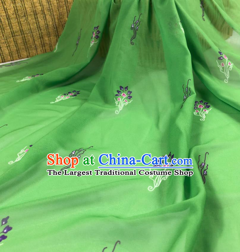 Chinese Traditional Classical Flowers Pattern Green Chiffon Fabric Silk Fabric Hanfu Dress Material