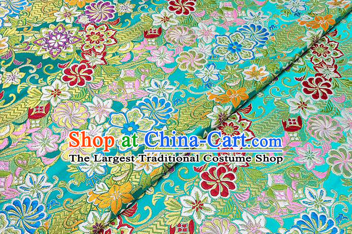 Japanese Traditional Pattern Kimono Lake Blue Brocade Fabric Tapestry Satin Fabric Nishijin Material