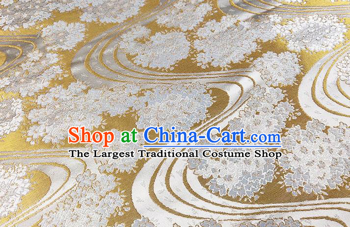 Japanese Traditional Hydrangea Pattern Kimono Golden Brocade Fabric Tapestry Satin Fabric Nishijin Material