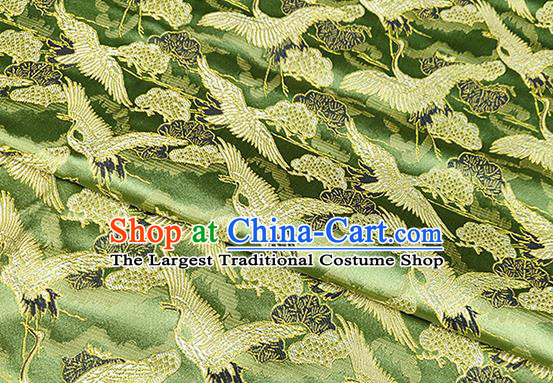 Chinese Traditional Classical Cranes Pattern Light Green Brocade Fabric Silk Satin Fabric Tang Suit Material