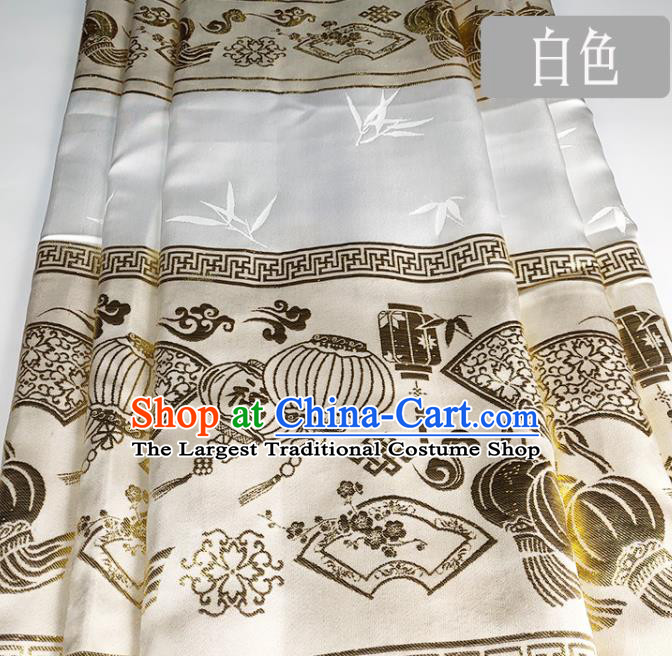 Chinese Traditional Palace Lantern Pattern White Brocade Fabric Silk Satin Fabric Hanfu Material