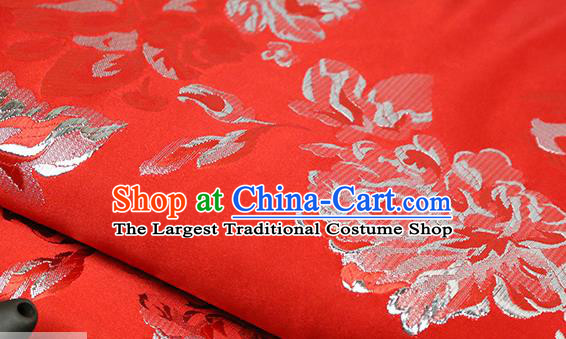 Chinese Traditional Peony Pattern Red Brocade Fabric Silk Satin Fabric Hanfu Material
