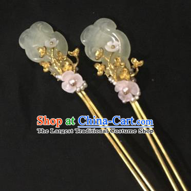 Chinese Traditional Hanfu Jade Hairpins Ancient Princess Hair Accessories for Women