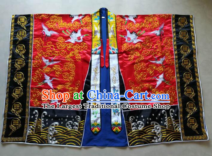 Chinese National Taoist Embroidered Cranes Red Priest Frock Cassock Traditional Taoism Rites Costume for Men