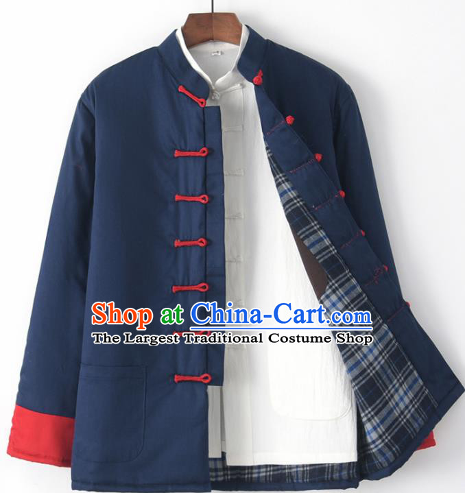 Chinese National Tang Suit Navy Jacket Traditional Martial Arts Costumes for Men