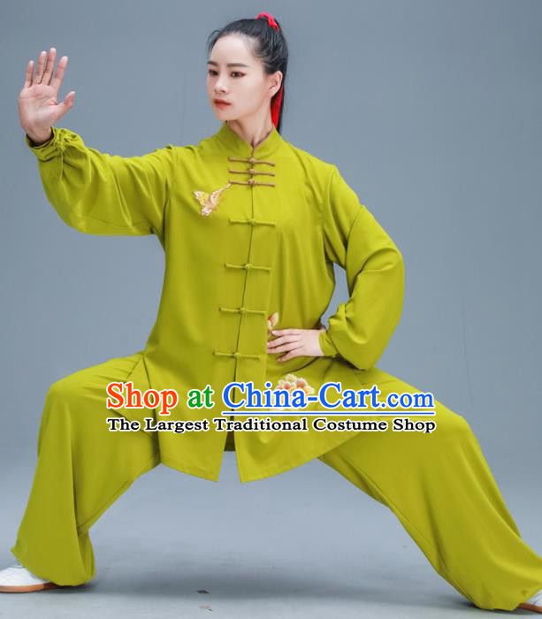 Chinese Traditional Kung Fu Tai Chi Training Embroidered Peony Ginger Garment Outfits Martial Arts Stage Show Costumes for Women