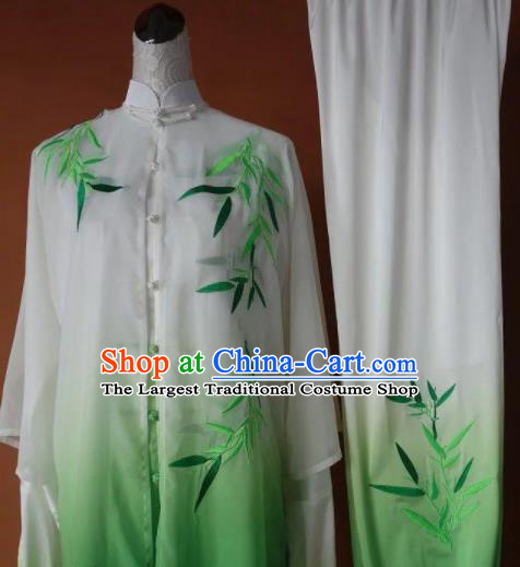 Chinese Tai Chi Changquan Embroidered Bamboo Green Garment Outfits Traditional Kung Fu Martial Arts Costumes for Adult