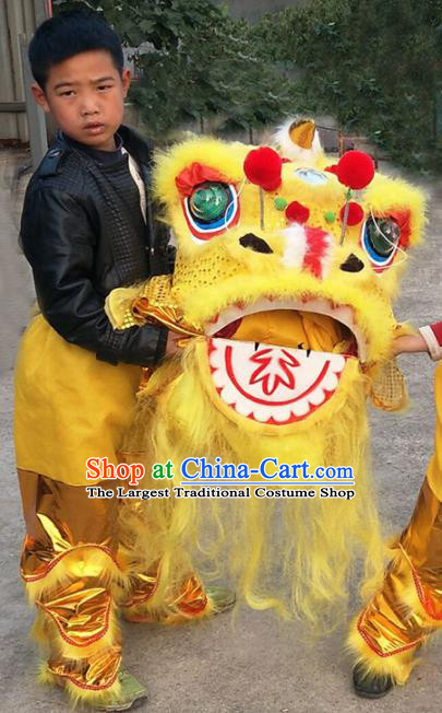 Chinese Traditional Lion Dance Competition Golden Lion Head Top Lion Dance Costumes for Kids