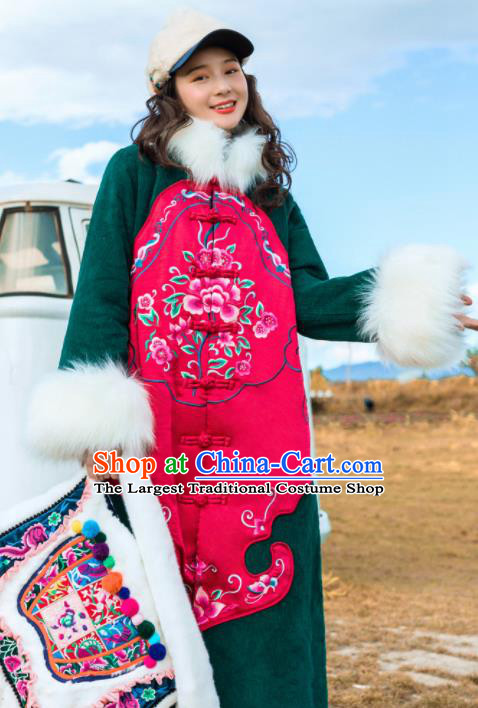 Chinese Traditional Embroidered Cotton Padded Dust Coat National Overcoat Costumes for Women