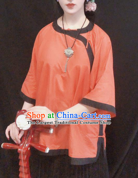 Chinese Traditional Red Silk Shirt National Upper Outer Garment Tang Suit Blouse Costume for Women