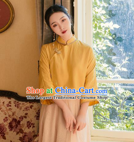 Chinese Traditional Tang Suit Yellow Shirt National Blouse Upper Outer Garment Costumes for Women