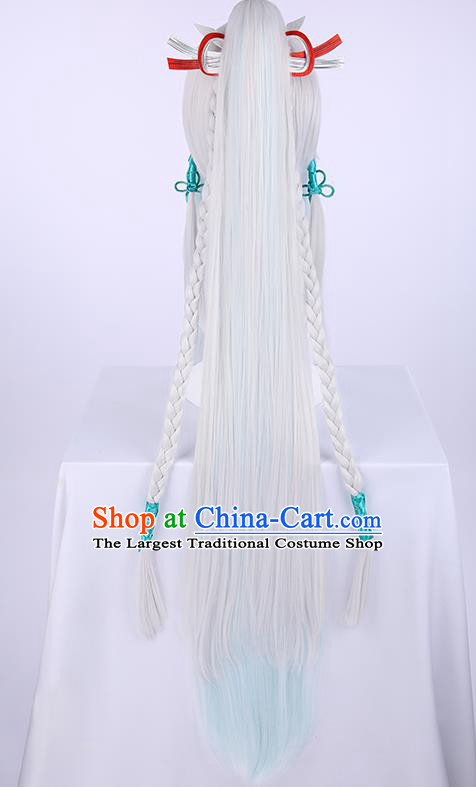 Chinese Traditional Han Dynasty Prince White Wigs Ancient Swordsman Wig Sheath for Men