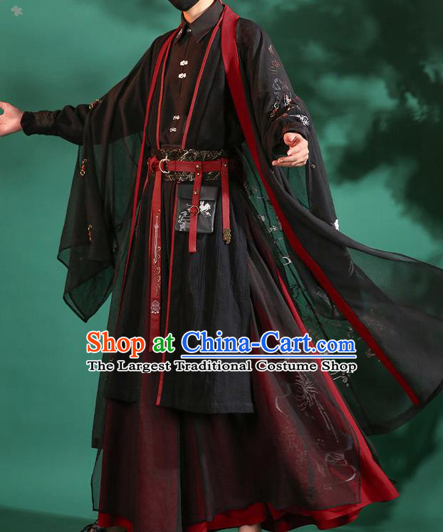 Chinese Traditional Cosplay Knight Black Clothing Ancient Swordsman Costumes for Men