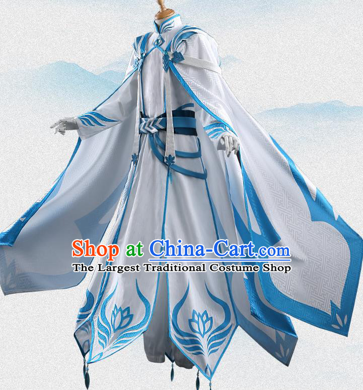 Chinese Traditional Cosplay Knight White Clothing Ancient Swordsman Costumes for Men