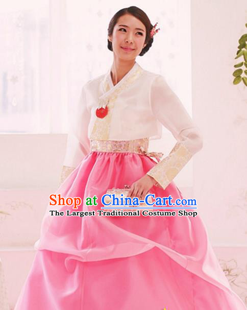 Korean Traditional Court Hanbok Pink Blouse and Dress Garment Asian Korea Fashion Costume for Women