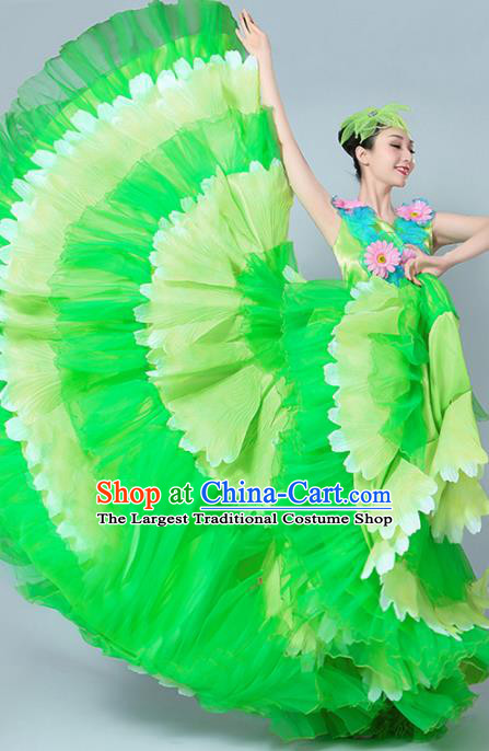 Chinese Traditional Peony Dance Fan Dance Green Dress Classical Dance Stage Performance Costume for Women