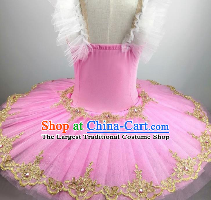 Professional Ballet Dance Tutu Pink Veil Short Dress Modern Dance Ballerina Stage Performance Costume for Kids