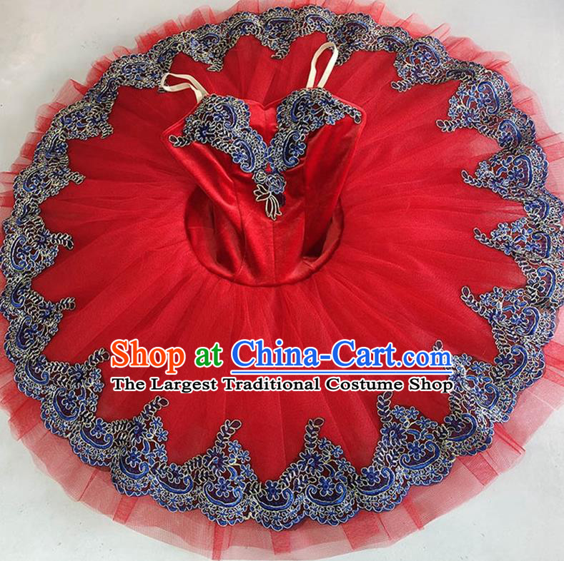 Professional Ballet Dance Tutu Red Veil Short Dress Modern Dance Ballerina Stage Performance Costume for Kids