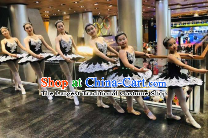 Professional Ballet Dance Tutu Embroidered Black Short Dress Modern Dance Ballerina Stage Performance Costume for Kids