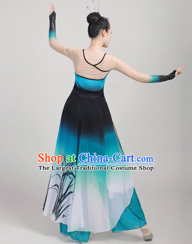 Chinese Traditional Yangko Dance Fan Dance Blue Outfits Folk Dance Stage Performance Costume for Women
