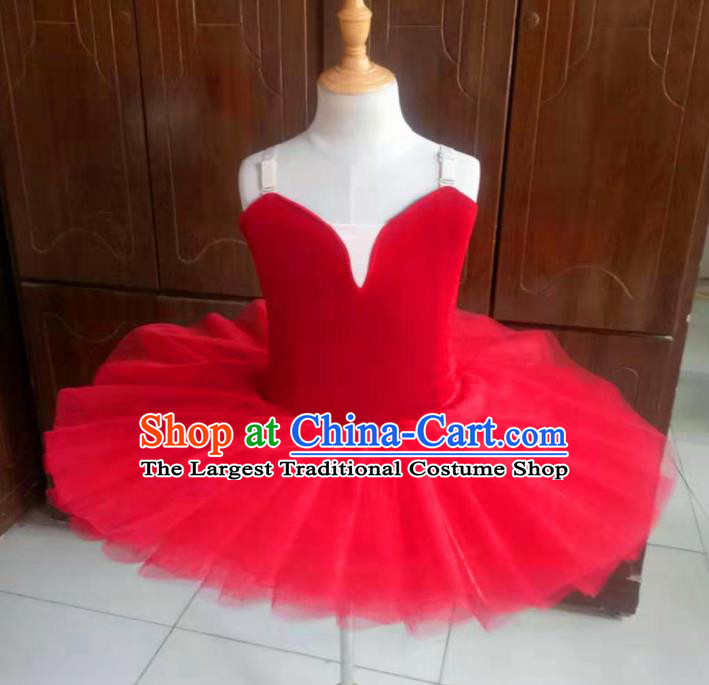 Professional Ballet Dance Tutu Red Veil Bubble Short Dress Modern Dance Ballerina Stage Performance Costume for Kids