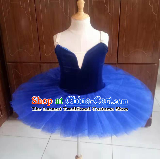 Professional Ballet Dance Tutu Royalblue Veil Bubble Short Dress Modern Dance Ballerina Stage Performance Costume for Kids