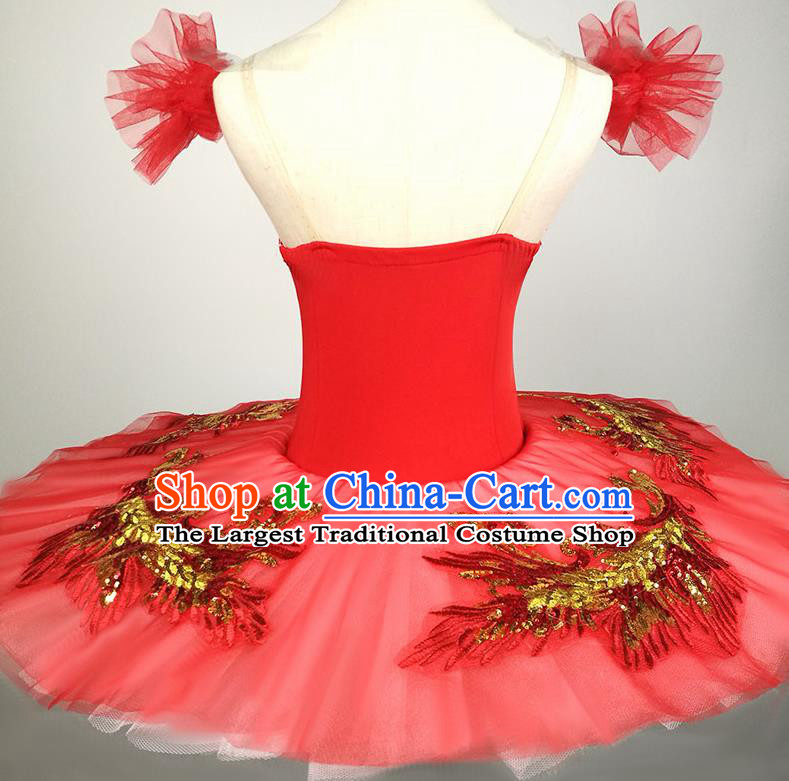 Professional Ballet Dance Red Tutu Short Dress Modern Dance Ballerina Stage Performance Costume for Kids