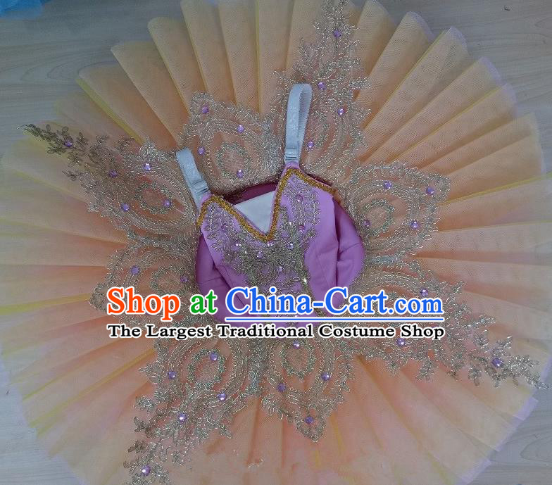 Professional Children Ballet Tutu Dance Orange Dress Modern Dance Ballerina Stage Performance Costume for Kids
