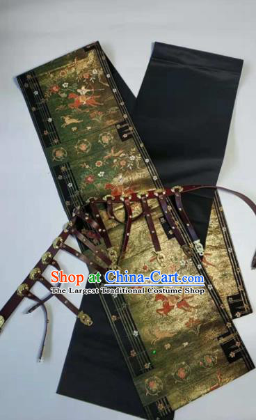 Japanese Geisha Classical Horse Pattern Olive Green Brocade Kimono Belts Traditional Japan Yukata Waistband