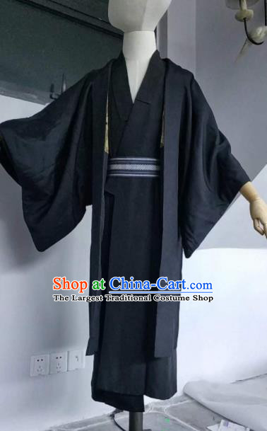 Traditional Japan Samurai Black Haori Kimono Asian Japanese Fashion Apparel Yukata Costume for Men