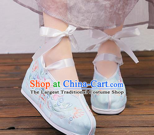 Asian Chinese Traditional Embroidered Blue Shoes Princess Shoes Opera Shoes Hanfu Shoes for Women
