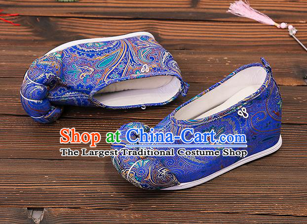 Asian Chinese Traditional Blue Satin Embroidered Shoes Princess Shoes Opera Shoes Hanfu Shoes for Women