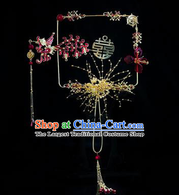 Chinese Traditional Bride Red Phoenix Tassel Palace Fans Handmade Classical Hanfu Wedding Fan for Women