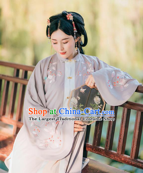 Chinese Traditional Ancient Ming Dynasty Patrician Lady Embroidered Historical Costume Complete Set for Women