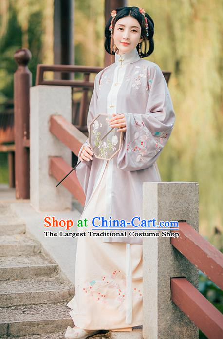 Chinese Traditional Ancient Ming Dynasty Patrician Lady Embroidered Historical Costume Complete Set for Women