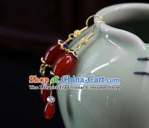 Traditional Chinese Handmade Agate Earrings Ancient Hanfu Ear Accessories for Women