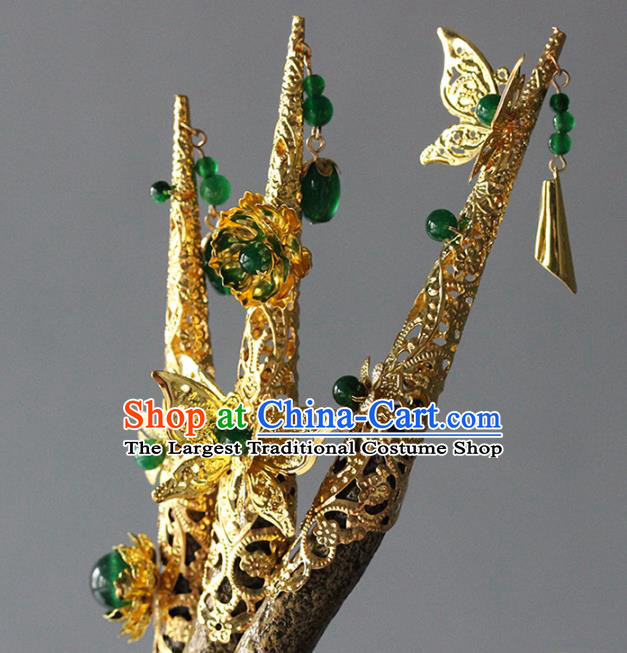 Traditional Chinese Qing Dynasty Golden Butterfly Nail Wraps Ancient Court Queen Handmade Finger Accessories for Women