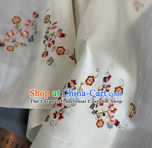 Chinese Traditional Embroidered Flowers Pattern Design White Silk Fabric Asian Hanfu Material