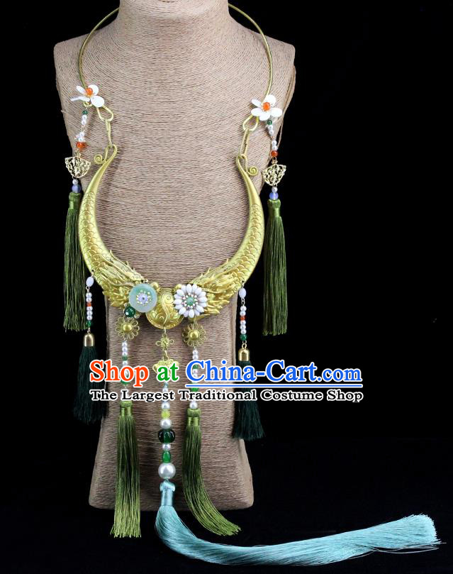 Traditional Chinese Ming Dynasty Carving Dragon Golden Necklace Ancient Handmade Necklet Accessories for Women