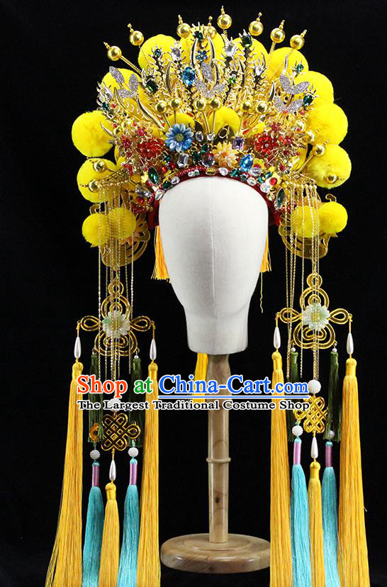 Traditional Chinese Opera Yellow Venonat Phoenix Coronet Headdress Ancient Hair Accessories for Women