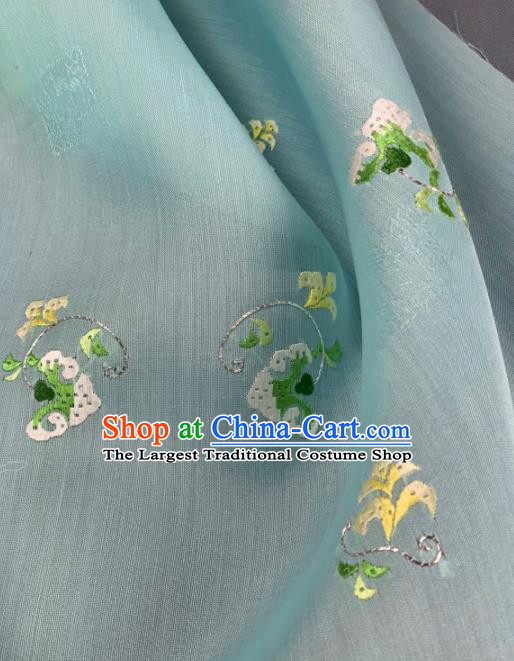 Chinese Traditional Classical Embroidered Pattern Design Light Green Silk Fabric Asian Hanfu Material