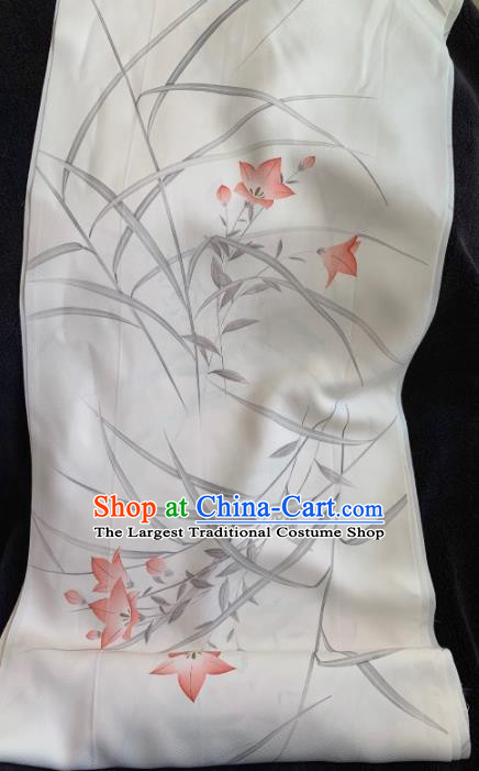 Chinese Traditional Classical Printing Orchid Pattern Design White Silk Fabric Asian Hanfu Material