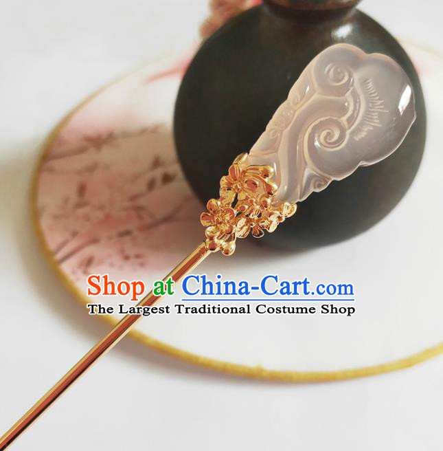 Traditional Chinese Pink Jade Hairpin Headdress Ancient Court Hair Accessories for Women