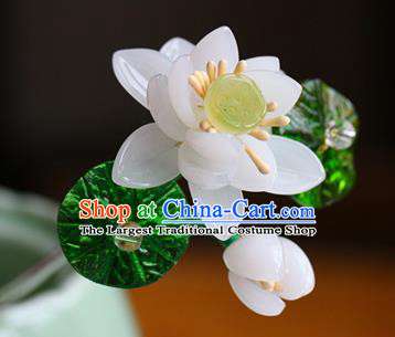 Traditional Chinese Palace White Lotus Hairpins Headdress Ancient Court Hair Accessories for Women