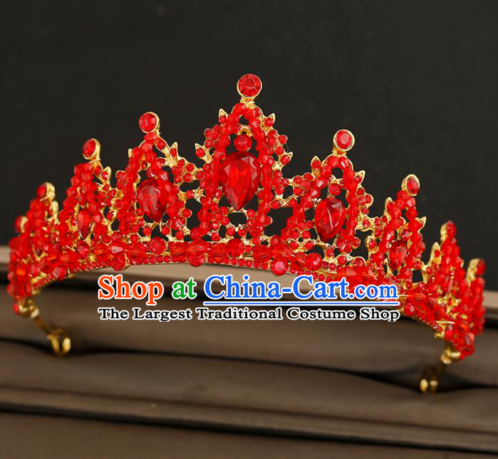 Top Grade Bride Red Royal Crown Handmade Wedding Hair Accessories for Women