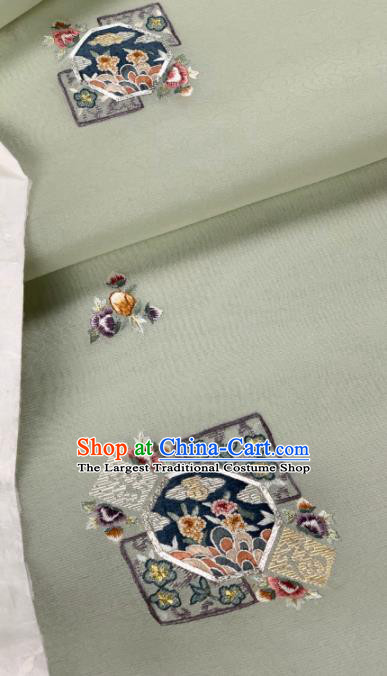 Chinese Traditional Embroidered Pattern Design Light Green Silk Fabric Asian Hanfu Material