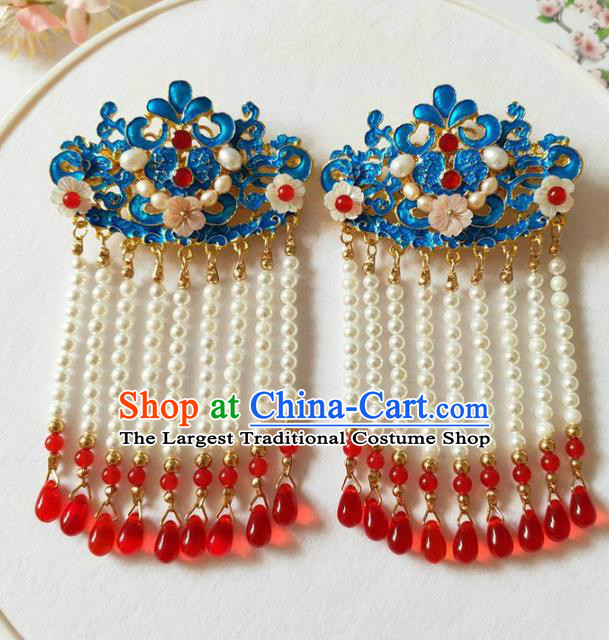 Traditional Chinese Qing Dynasty Tassel Cloisonne Hair Claws Headdress Ancient Court Hair Accessories for Women