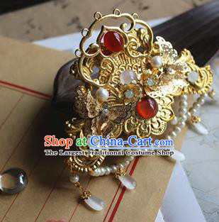 Traditional Chinese Ming Dynasty Palace Golden Hair Crown Headdress Ancient Court Hair Accessories for Women
