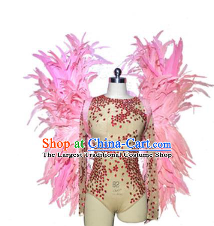 Top Miami Catwalks Pink Feather Wings Stage Show Brazilian Carnival Costume for Women